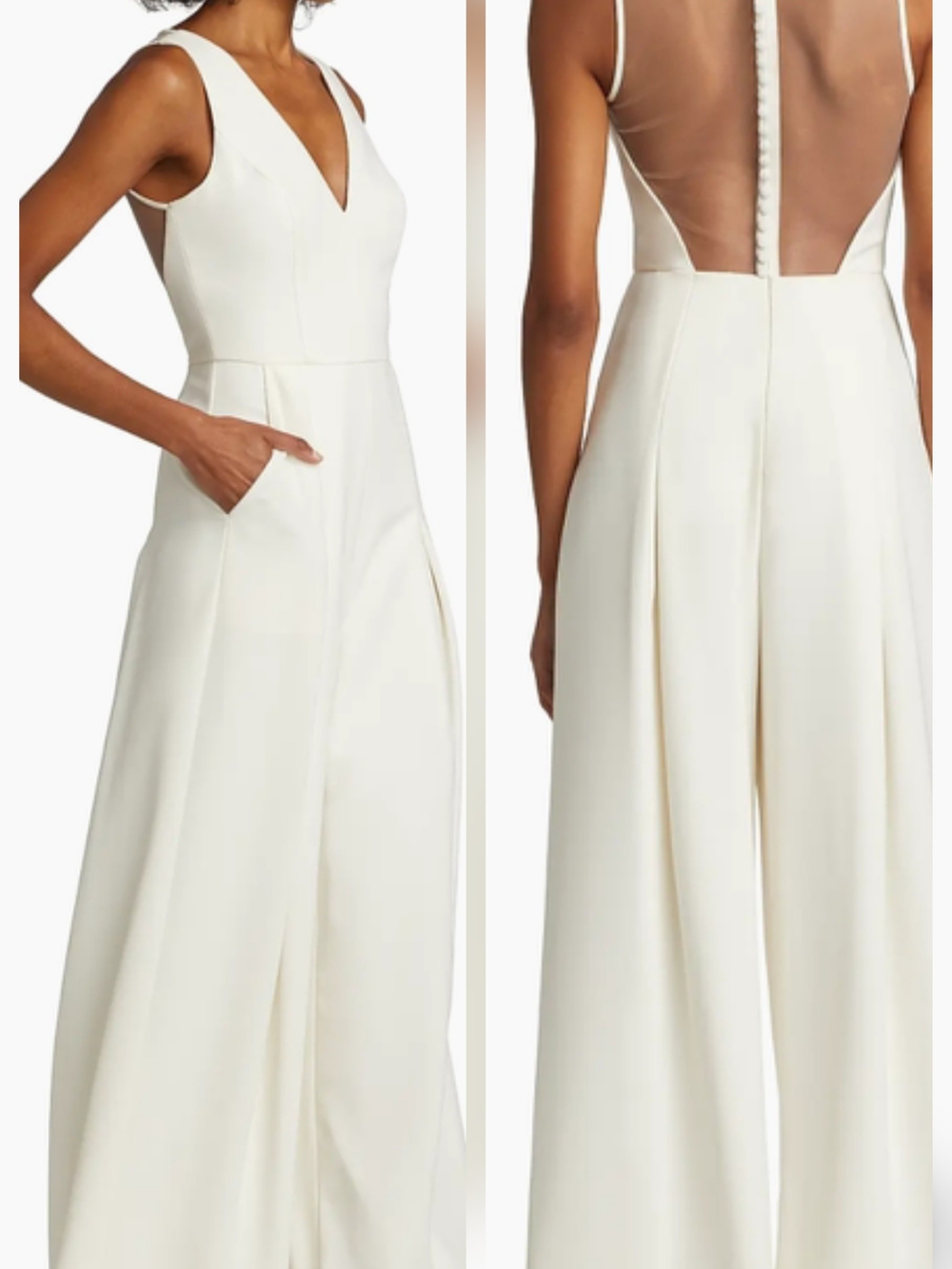 Amsale Crepe Wide-Leg Jumpsuit Ivory Wedding